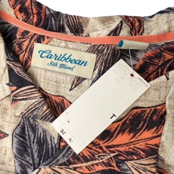 Caribbean Silk Blend Feathers Print Short Sleeve‎ Hawaiian Camp Shirt Mens 2XT - Picture 6 of 12